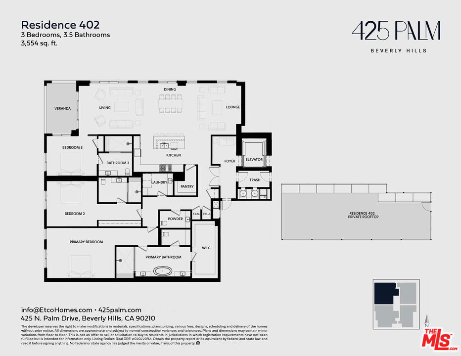 Residential for sale at 425 N Palm Drive 402, Beverly Hills CA featuring 3 beds and 4 baths