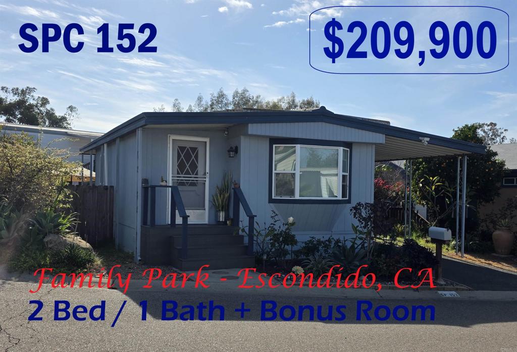 Manufactured In Park for sale at 1202 Borden Road 152, Escondido CA featuring 2 beds and 1 bath