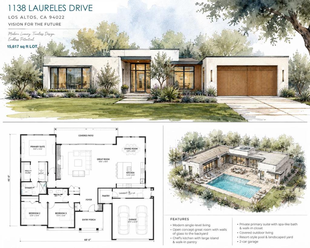 Residential for sale at 1138 Laureles, Los Altos CA featuring 3 beds and 3 baths