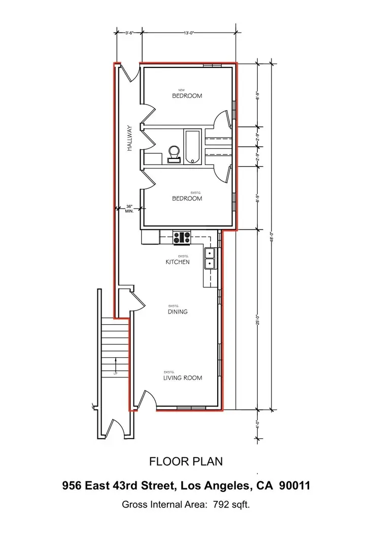 Residential Lease for rent at 956 E 43rd, Los Angeles, Los Angeles County, CA featuring 2 beds and 1 bath