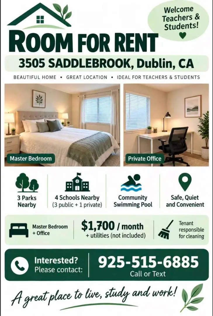 Residential Lease for rent at 3505 Saddlebrook, Dublin, CA featuring 1 bed and 1 bath